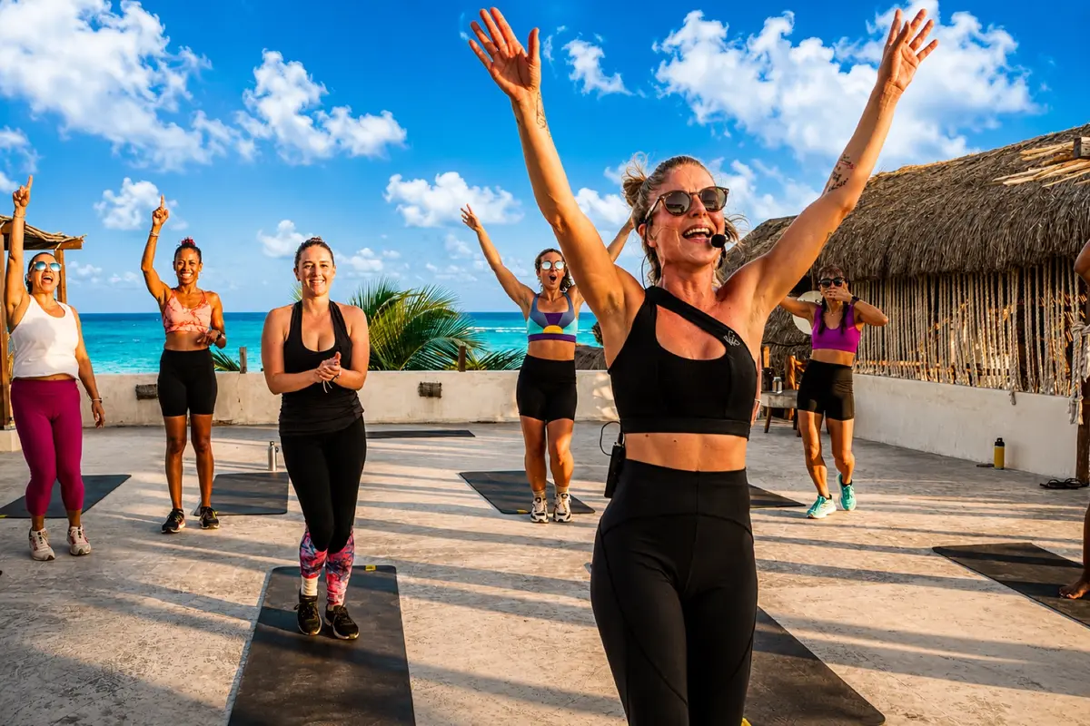 Outdoor fitness class on the rooftop